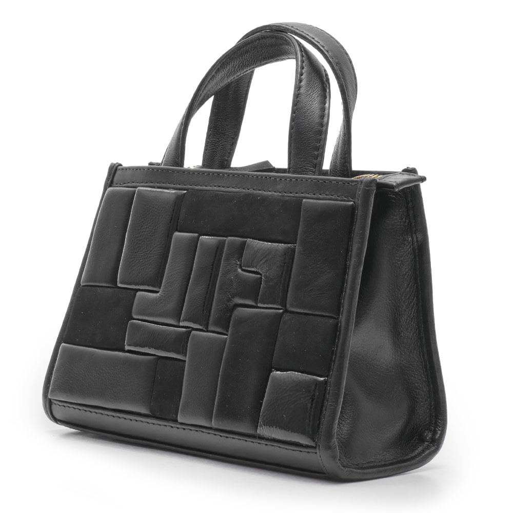 bolsa m|s tote pequena estruturada preta com patchwork-2